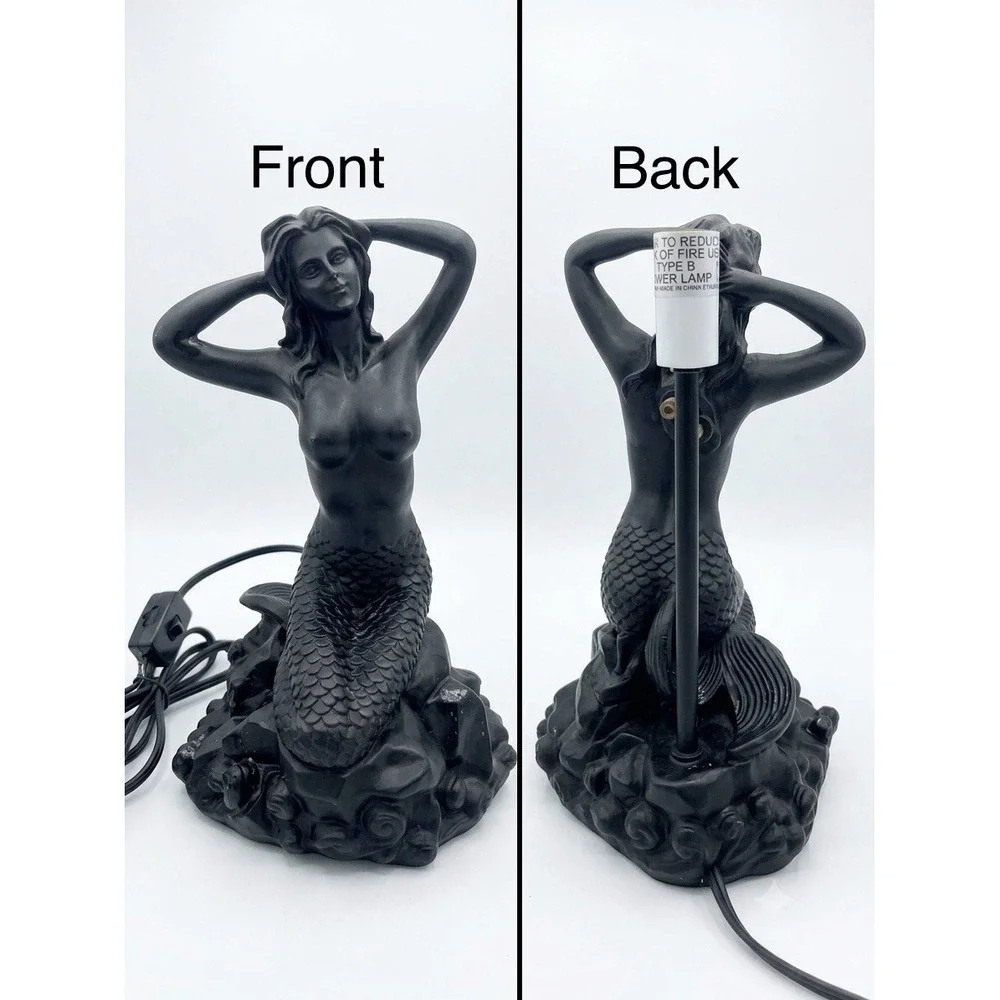 Art Deco Inspired Nude Female Table Lamp Black Mid Century Naked Mermaid 10